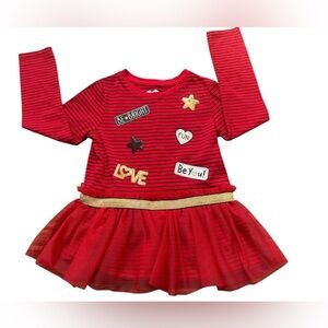365 Kids from Garanimals Red Striped Tutu Dress with Patches Girls Size 5